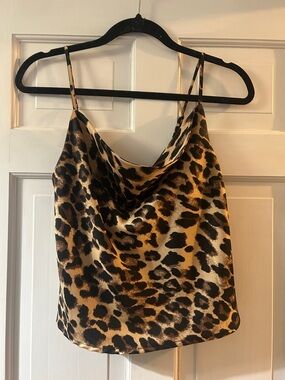 Nasty Gal Leopard Cowl Satin Cami - Black & Brown